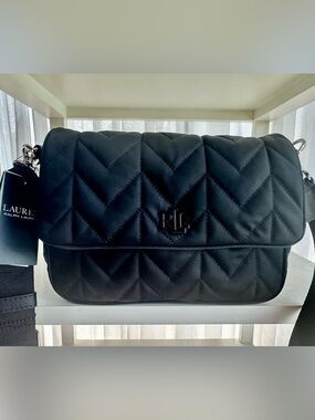 Lauren Ralph Lauren Black Quilted Flap Crossbody Bag. Perfect for travel! NWT